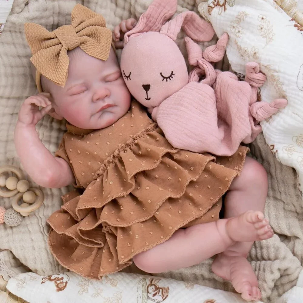 🆕20inch Soft Cloth Body Newborn Baby Poseable Limbs Coffee Doll Baby Girl